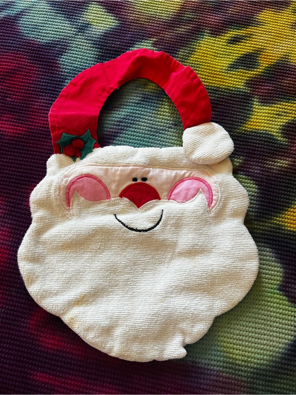 🎅🏻 VTG 90s Santa Claus Holiday Terry Cloth Baby Bib Classic Christmas Retro